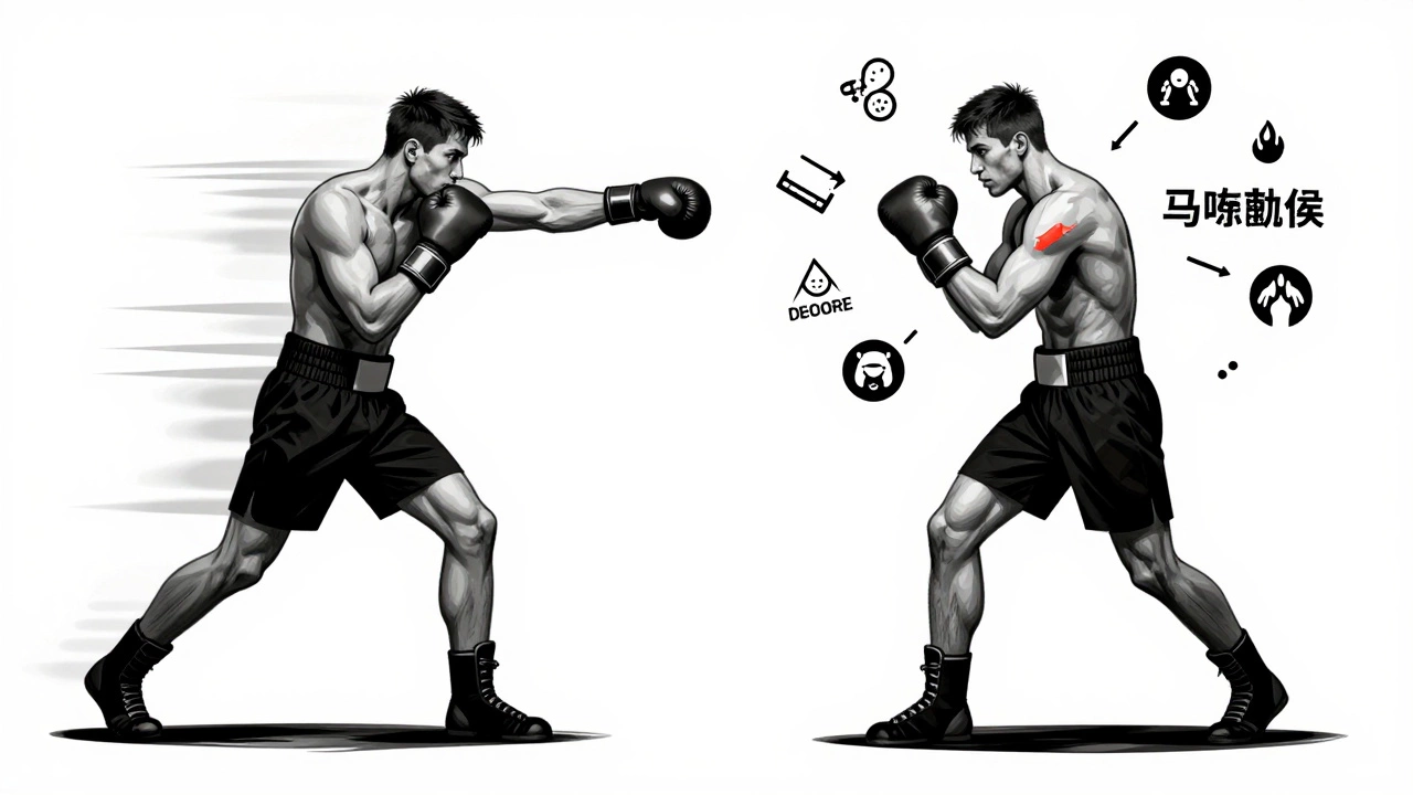 Сравнение правильной и неправильной техники удара в боксе.