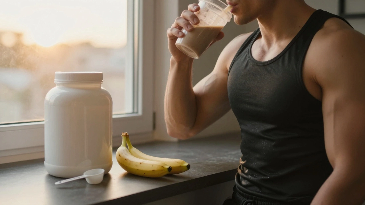 Восстановление после тренировки: протеиновый коктейль и банан.